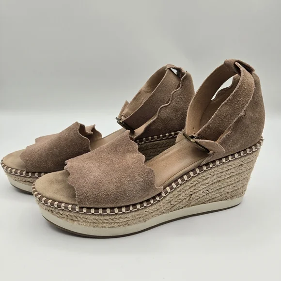 Crown Vintage Daffodil Brown Suede Espadrille Wedge Sandals Size 7.5 - Picture 1 of 16